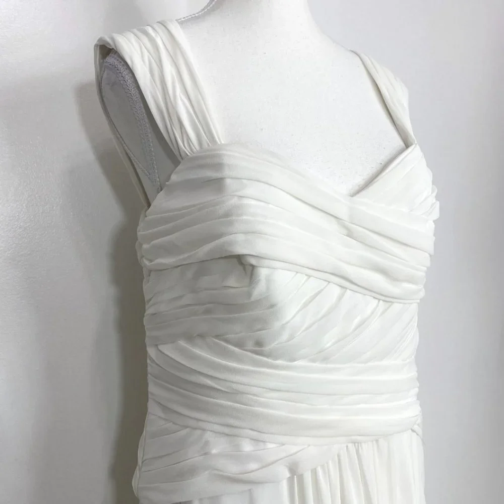 - MONIQUE LHUILLIER WHITE CHIFFON SLEEVELESS BRIDAL WEDDING DRE… - Picture 4 of 11